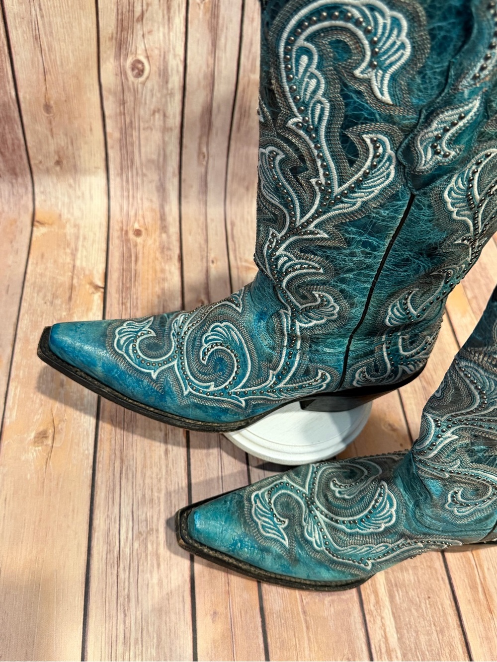 Corral Turquoise Embroidered Western Cowboy Boots - Size 8.5 - Picture 2 of 7